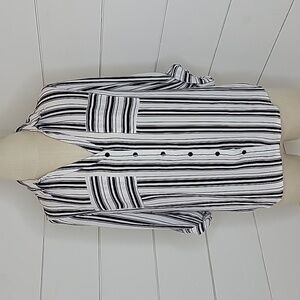 BCX medium white with black stripes lightweight blouse